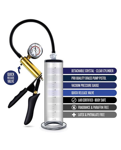 Blush Performance VX6 Vacuum Penis Pump w/Brass Pistol & Pressure Gauge - Slightly Legal Toys - Blush Performance VX6 Vacuum Penis Pump w/Brass Pistol & Pressure Gauge abs_plastic, acrylic, CL - Clear, Pumps, pvc, silico Blush Novelties