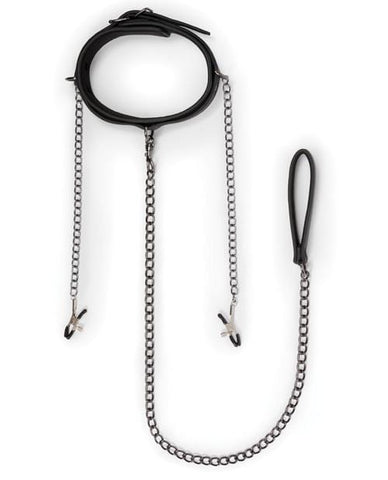 Easy Toys Faux Leather Collar W-nipple Chains - Black - Slightly Legal Toys - Easy Toys Faux Leather Collar W-nipple Chains - Black BK - Black, Nipple Clamps & Clit Clips Edc Internet Bv