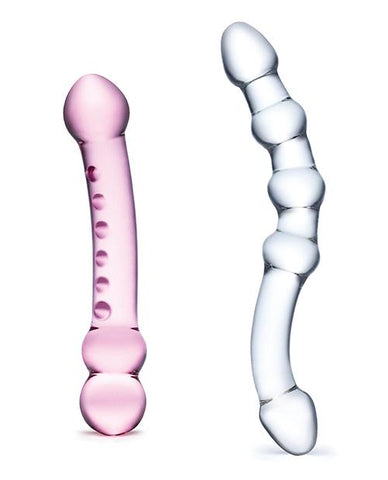 Glas 2 Pc Double Pleasure Glass Dildo Set - Slightly Legal Toys - Glas 2 Pc Double Pleasure Glass Dildo Set Box, Bumpy, CL - Clear, Dildos - Glass, Glas, glass, Rippled, Smooth, Studded Electric Eel INC
