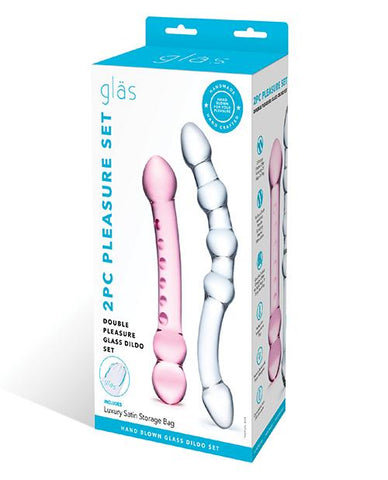 Glas 2 Pc Double Pleasure Glass Dildo Set - Slightly Legal Toys - Glas 2 Pc Double Pleasure Glass Dildo Set Box, Bumpy, CL - Clear, Dildos - Glass, Glas, glass, Rippled, Smooth, Studded Electric Eel INC