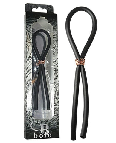 Bolo Silicone Lasso W/rose Gold Crown Slider Ring - Black