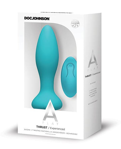 A-Play Thrust Rechargeable Silicone Anal Plug w/Remote - Slightly Legal Toys - A-Play Thrust Rechargeable Silicone Anal Plug w/Remote abs_plastic, Butt Plugs - Rechargeable, silicone, TL - Teal Doc Johnson