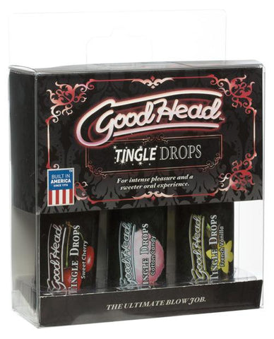GoodHead Tingle Drops - 1oz Bottle Asst. Flavors Pack Of 3-Sexual Enhancers-Doc Johnson-Cherry/Cotton Candy/French Vanilla-Slightly Legal Toys