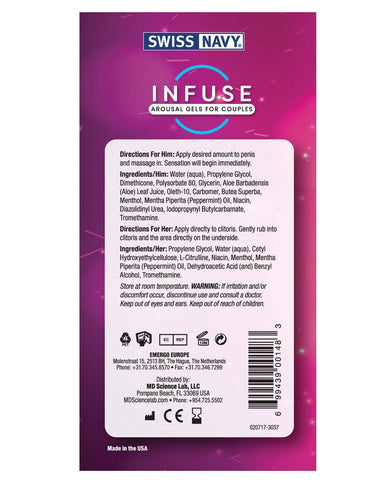 Swiss Navy Infuse Arousal Gels For Couples-Lubricants-M.D. Science Lab-Slightly Legal Toys