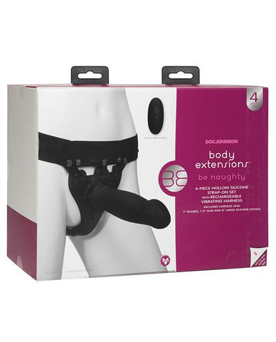 Body Extensions Hollow Silicone Vibrating 4 Piece Strap-On Set - Slightly Legal Toys - Body Extensions Hollow Silicone Vibrating 4 Piece Strap-On Set Harness W/ Dildo & Dong, silicone Doc Johnson