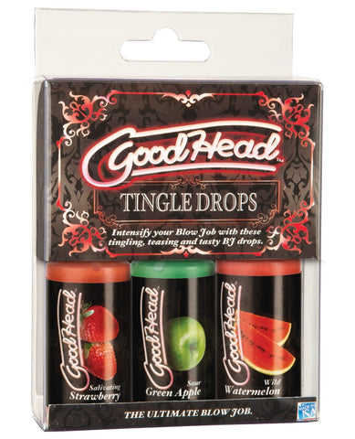 GoodHead Tingle Drops - 1oz Bottle Asst. Flavors Pack Of 3-Sexual Enhancers-Doc Johnson-Strawberry/Green Apple/Watermelon-Slightly Legal Toys