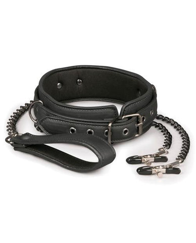 Easy Toys Faux Leather Collar W-nipple Chains - Black - Slightly Legal Toys - Easy Toys Faux Leather Collar W-nipple Chains - Black BK - Black, Nipple Clamps & Clit Clips Edc Internet Bv