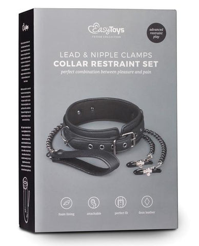 Easy Toys Faux Leather Collar W-nipple Chains - Black - Slightly Legal Toys - Easy Toys Faux Leather Collar W-nipple Chains - Black BK - Black, Nipple Clamps & Clit Clips Edc Internet Bv