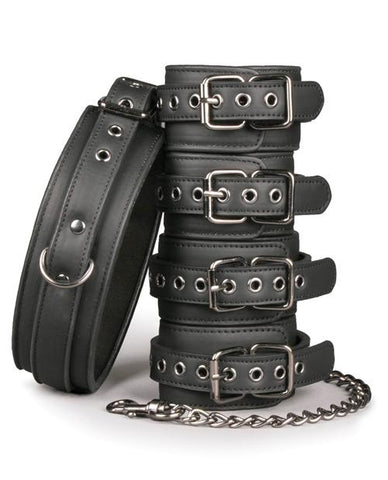 Easy Toys Fetish Set W-collar, Ankle & Wrist Cuffs - Black - Slightly Legal Toys - Easy Toys Fetish Set W-collar, Ankle & Wrist Cuffs - Black BK - Black, Restraint Kits Edc Internet Bv