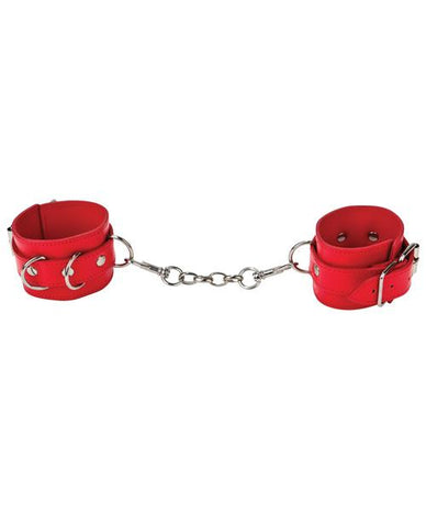 Shots Ouch Leather Cuffs - Red - Slightly Legal Toys - Shots Ouch Leather Cuffs - Red genuine_leather, Hand Or Wrist Cuffs - Leather, metal, RD - Red Shots America LLC
