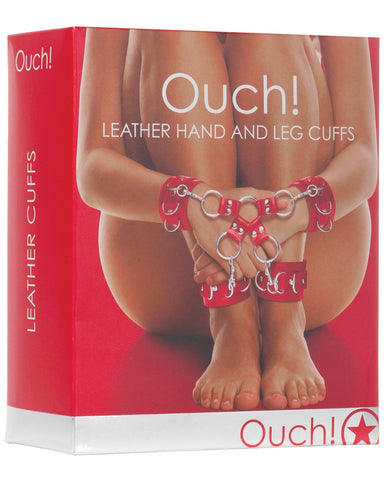 Shots Ouch Leather Hand & Leg Cuffs-Bondage Blindfolds & Restraints-Shots America LLC-Red-Slightly Legal Toys