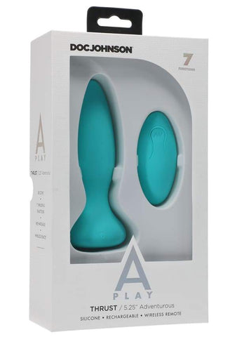 A-Play Thrust Rechargeable Silicone Anal Plug w/Remote - Slightly Legal Toys - A-Play Thrust Rechargeable Silicone Anal Plug w/Remote abs_plastic, Butt Plugs - Rechargeable, silicone, TL - Teal Doc Johnson